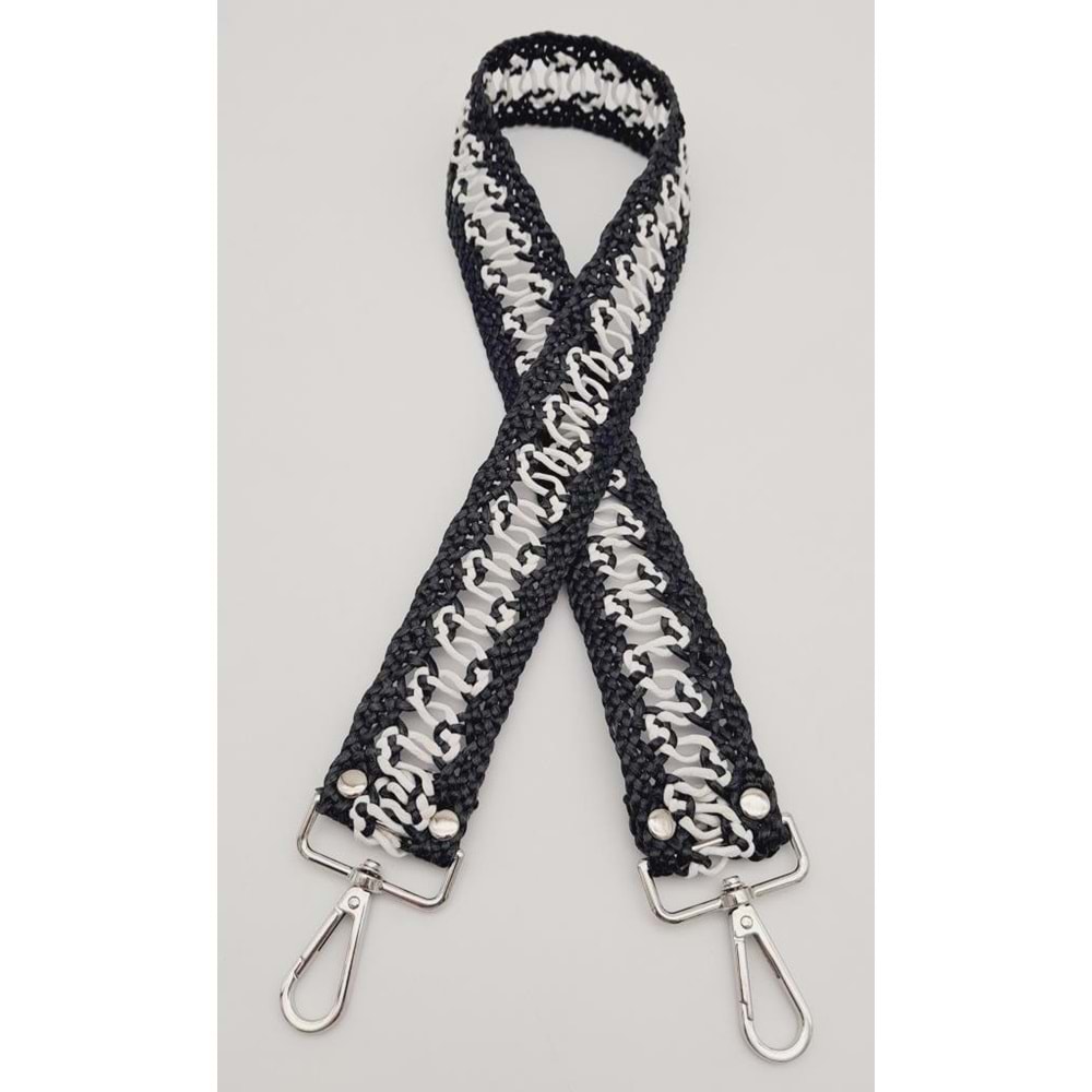 Çanta Aksesuar Ledi Hasır Örgü Model Siyah Beyaz Çanta Sapı Gümüş Metalli