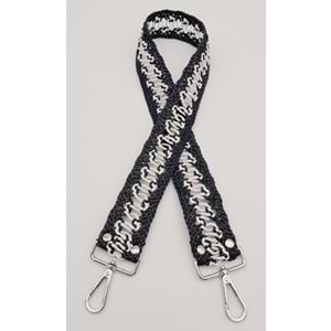 Çanta Aksesuar Ledi Hasır Örgü Model Siyah Beyaz Çanta Sapı Gümüş Metalli