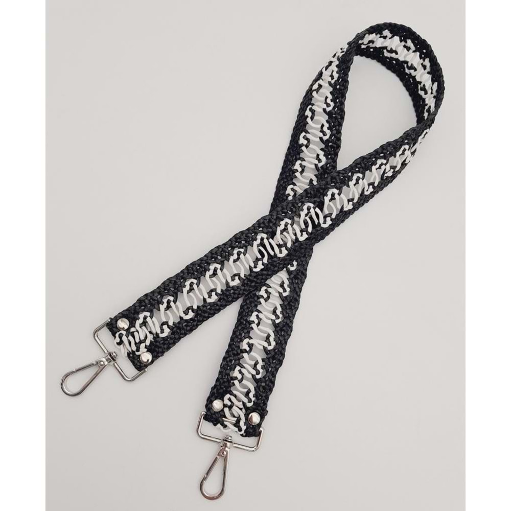 Çanta Aksesuar Ledi Hasır Örgü Model Siyah Beyaz Çanta Sapı Gümüş Metalli