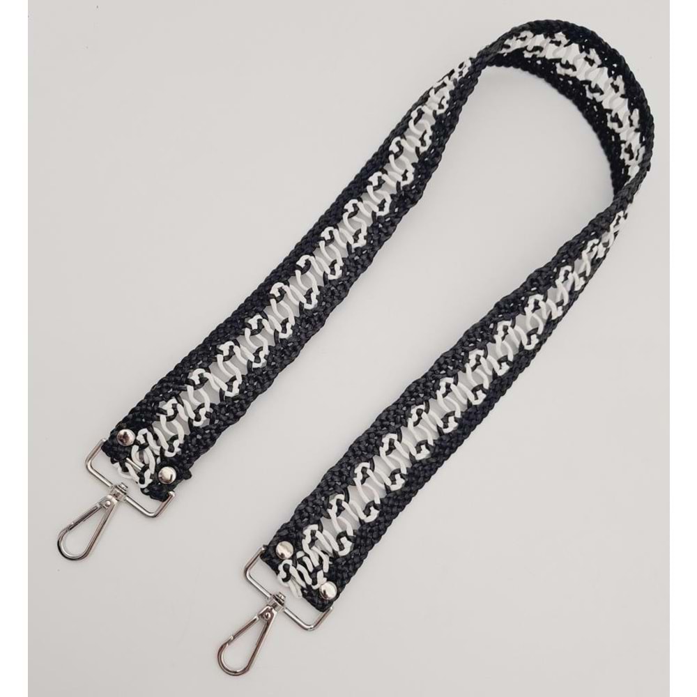 Çanta Aksesuar Ledi Hasır Örgü Model Siyah Beyaz Çanta Sapı Gümüş Metalli