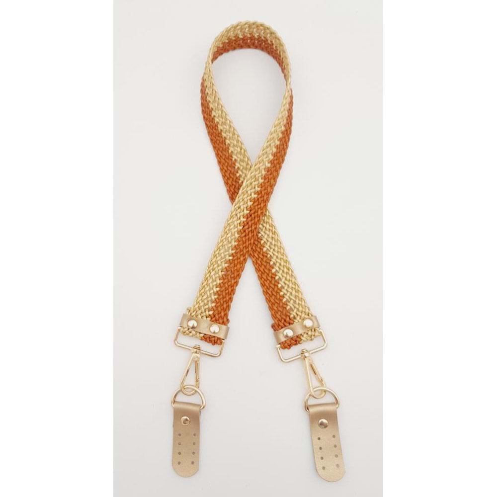 Çanta Aksesuar Gold Taba Renk Böceli Deri Hasır Örgü Çanta Sapı Light Gold Metalli