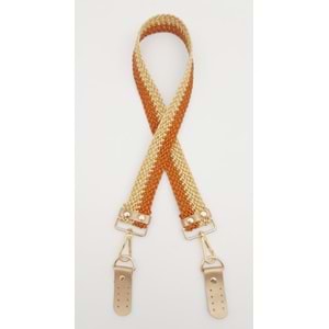 Çanta Aksesuar Gold Taba Renk Böceli Deri Hasır Örgü Çanta Sapı Light Gold Metalli