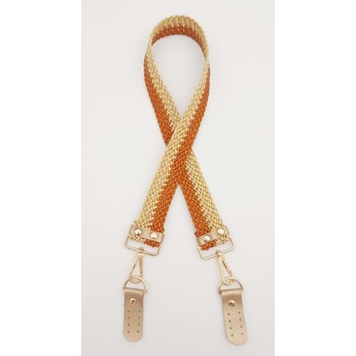 Çanta Aksesuar Gold Taba Renk Böceli Deri Hasır Örgü Çanta Sapı Light Gold Metalli