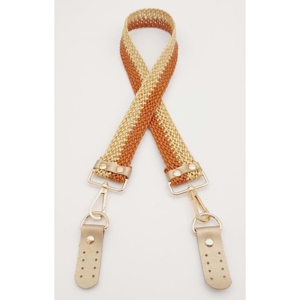 Çanta Aksesuar Gold Taba Renk Böceli Deri Hasır Örgü Çanta Sapı Light Gold Metalli