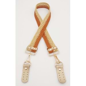 Çanta Aksesuar Gold Taba Renk Böceli Deri Hasır Örgü Çanta Sapı Light Gold Metalli