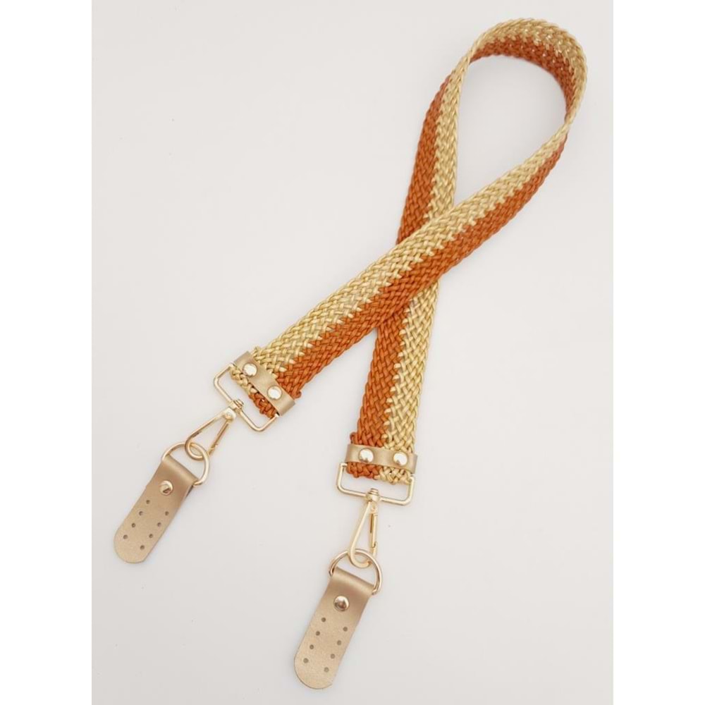 Çanta Aksesuar Gold Taba Renk Böceli Deri Hasır Örgü Çanta Sapı Light Gold Metalli
