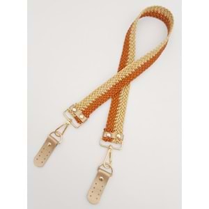 Çanta Aksesuar Gold Taba Renk Böceli Deri Hasır Örgü Çanta Sapı Light Gold Metalli