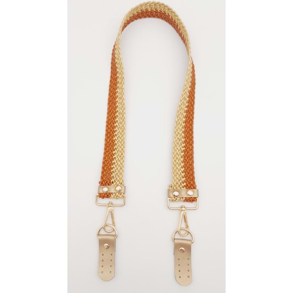 Çanta Aksesuar Gold Taba Renk Böceli Deri Hasır Örgü Çanta Sapı Light Gold Metalli