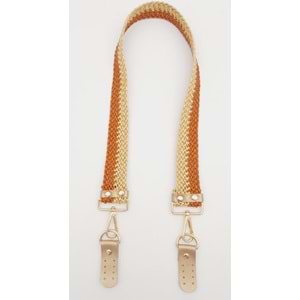 Çanta Aksesuar Gold Taba Renk Böceli Deri Hasır Örgü Çanta Sapı Light Gold Metalli