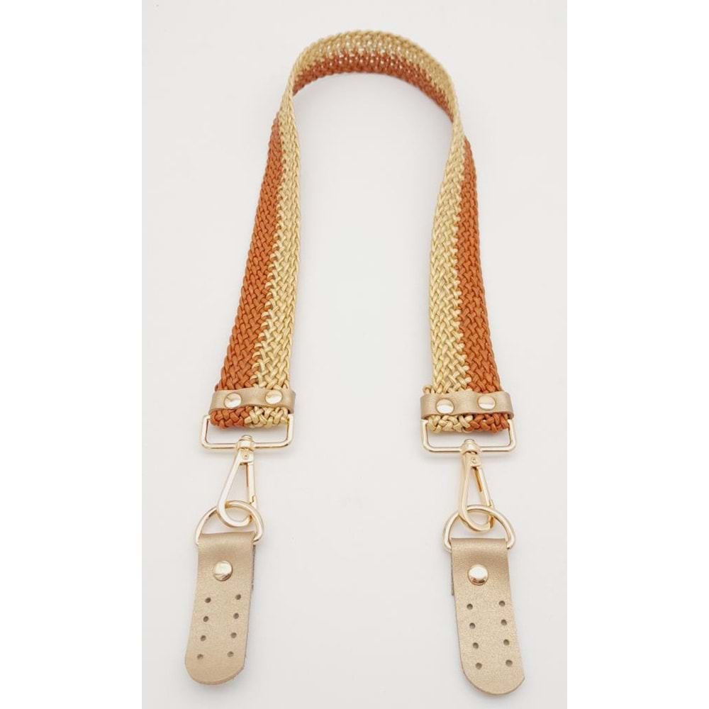 Çanta Aksesuar Gold Taba Renk Böceli Deri Hasır Örgü Çanta Sapı Light Gold Metalli