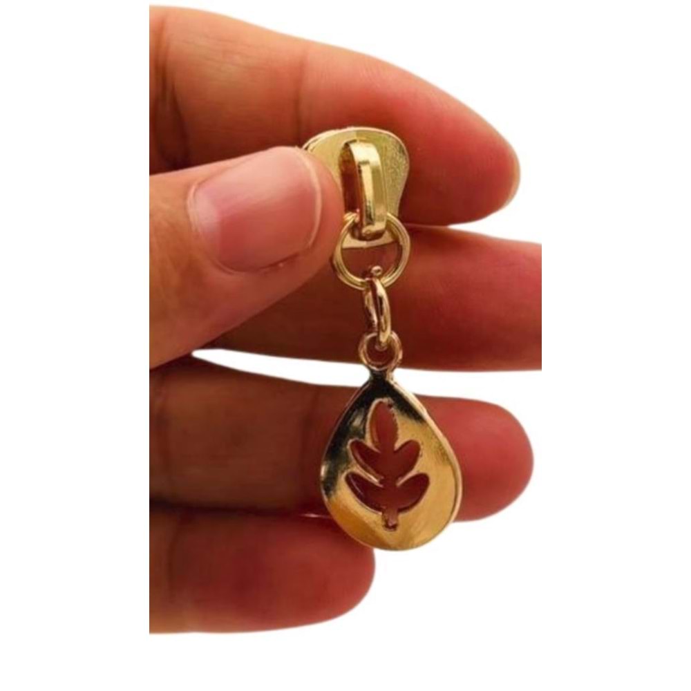 Çanta Aksesuar Light Gold Renk Yaprak Model Fermuar Başı