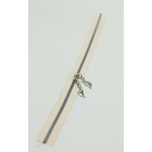 Çanta Aksesuar Çift Başlı Krem Fermuar Gümüş Metal 40 Cm