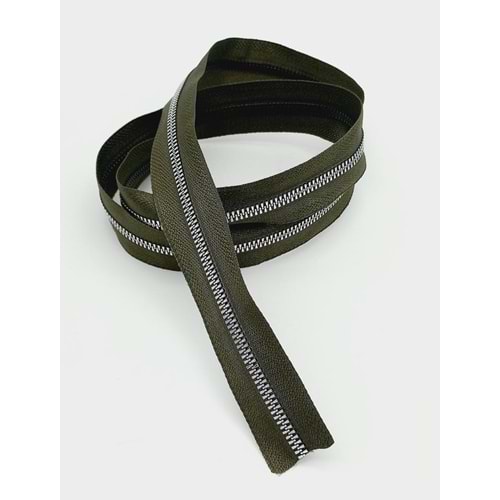 Çanta Aksesuar Ortası Gümüş Fermuar 100 Cm Haki Yeşil Renk