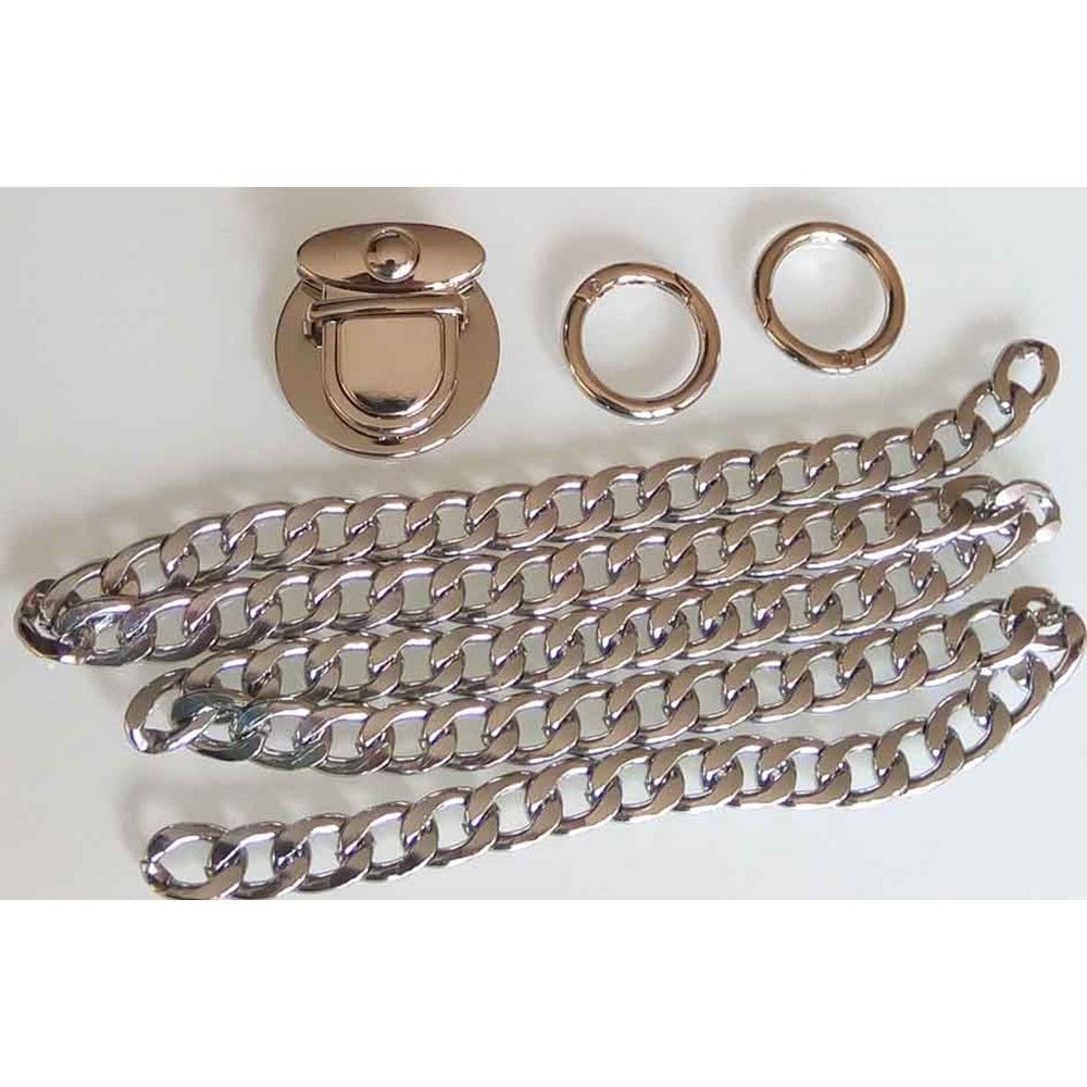 Çanta Aksesuar Gümüş Renk Zincir Set