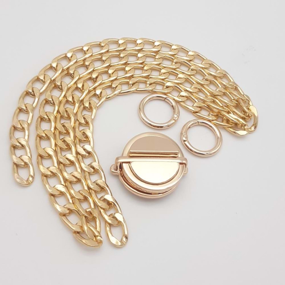 Çanta Aksesuar Light Gold Renk Orta Kalınlık Zincir Set No:12
