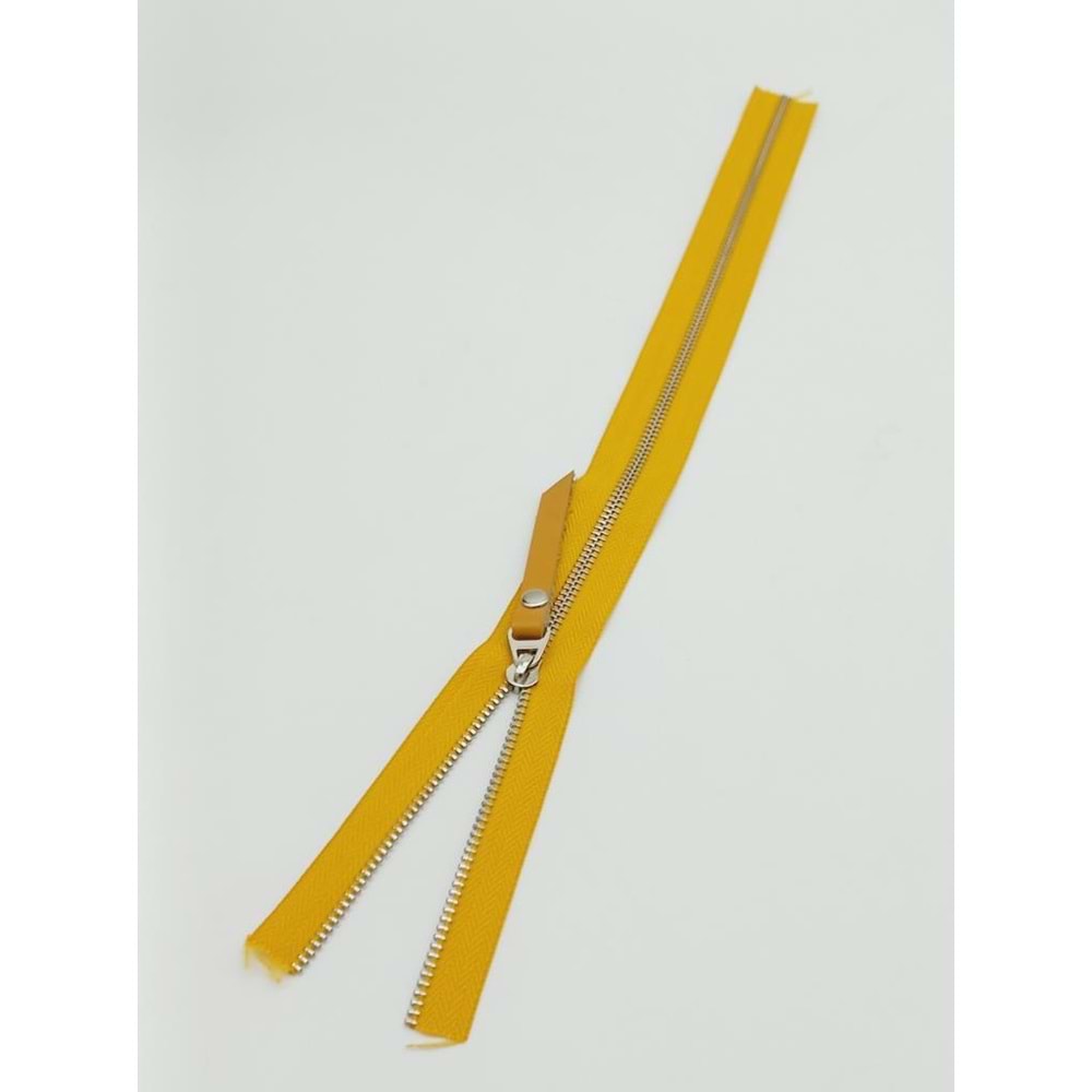 Çanta Aksesuar Gerçek Deri Başlıklı Hardal Fermuar 40 Cm Gümüş Metal