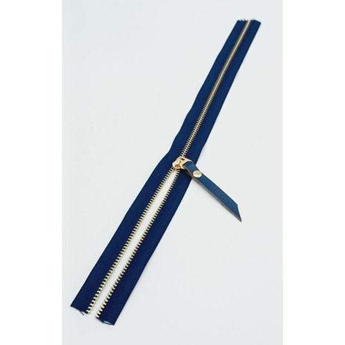 Çanta Aksesuar Gerçek Deri Başlıklı Lacivert Fermuar 40 Cm Light Gold Metal