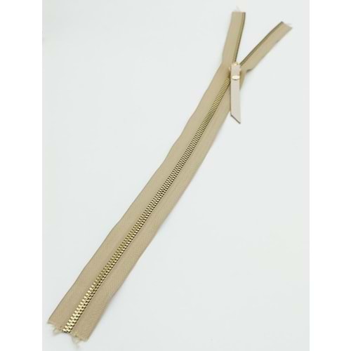 Çanta Aksesuar Gerçek Deri Başlıklı Bej Fermuar 40 Cm Light Gold Metal