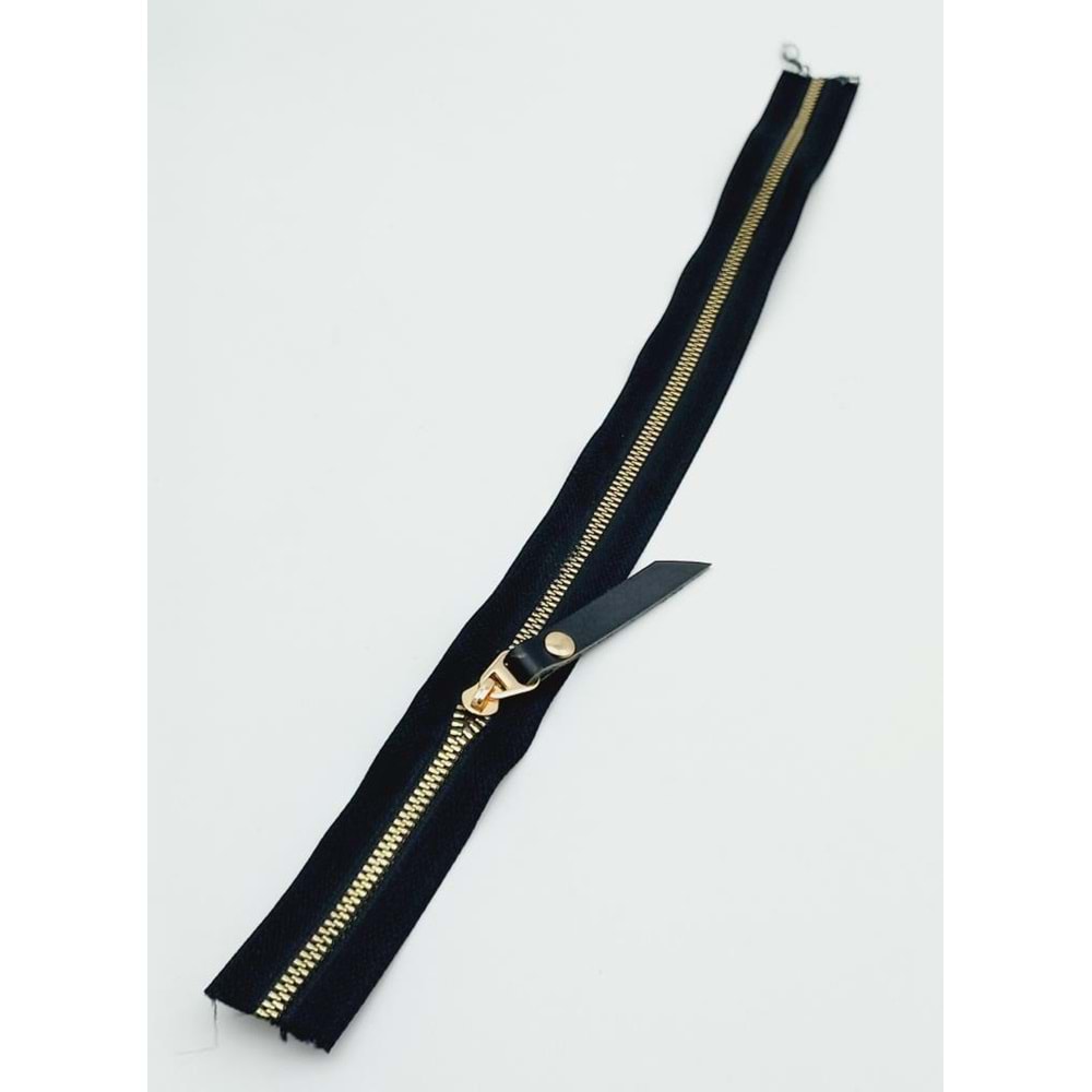 Çanta Aksesuar Gerçek Deri Başlıklı Siyah Fermuar 40 Cm Light Gold Metal