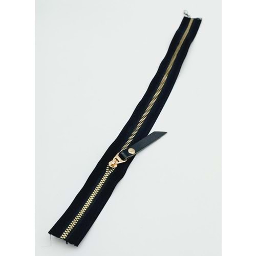 Çanta Aksesuar Gerçek Deri Başlıklı Siyah Fermuar 40 Cm Light Gold Metal