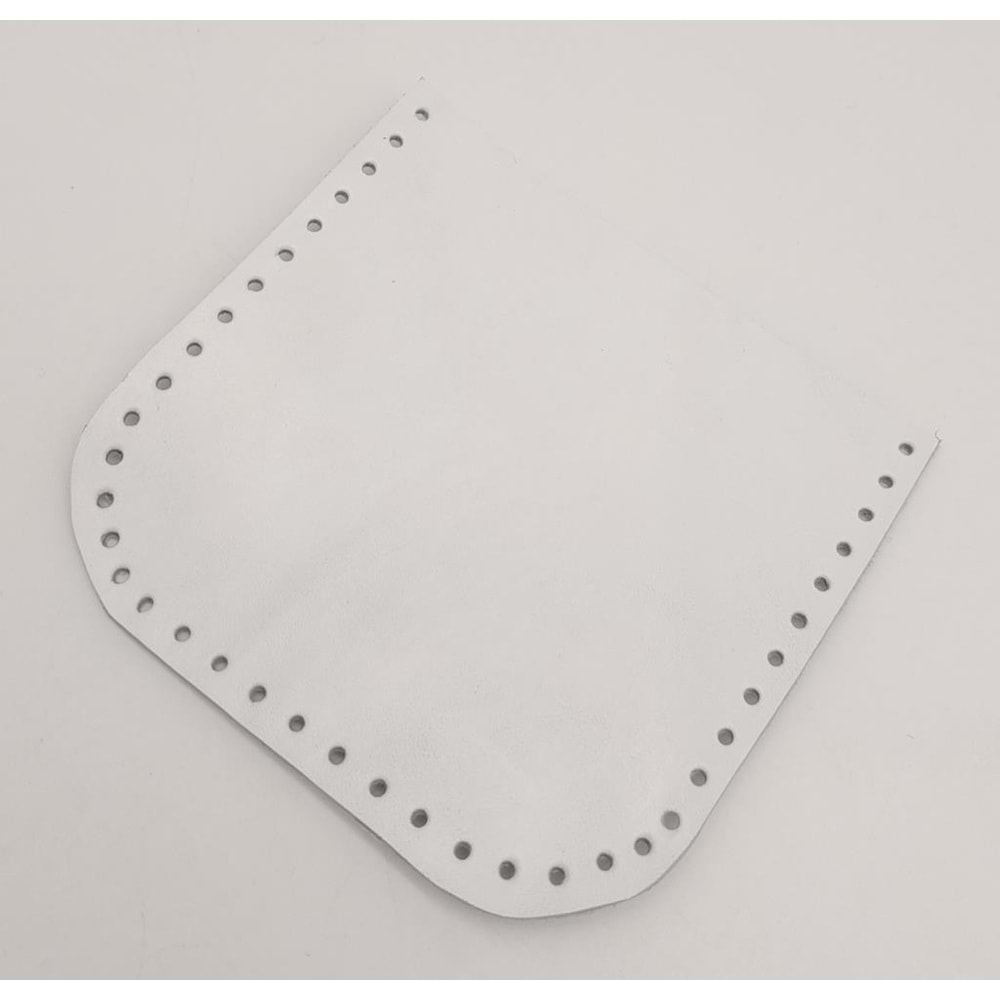 Çanta Aksesuar Beyaz Gerçek Deri 12x12 cm Oval Kenar Cep