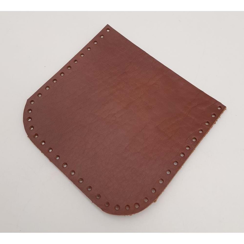 Çanta Aksesuar Kızıl Kahve Gerçek Deri 12x12 cm Oval Kenar Cep