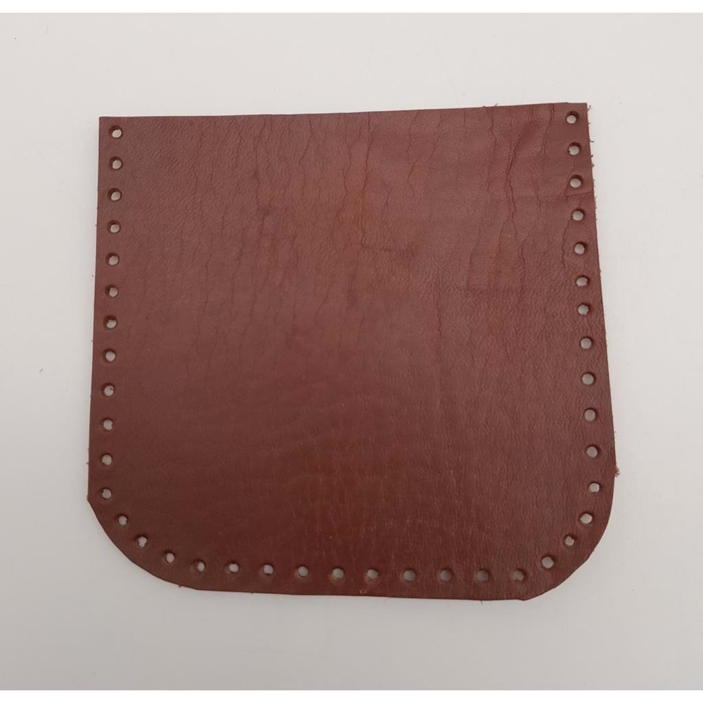 Çanta Aksesuar Kızıl Kahve Gerçek Deri 12x12 cm Oval Kenar Cep
