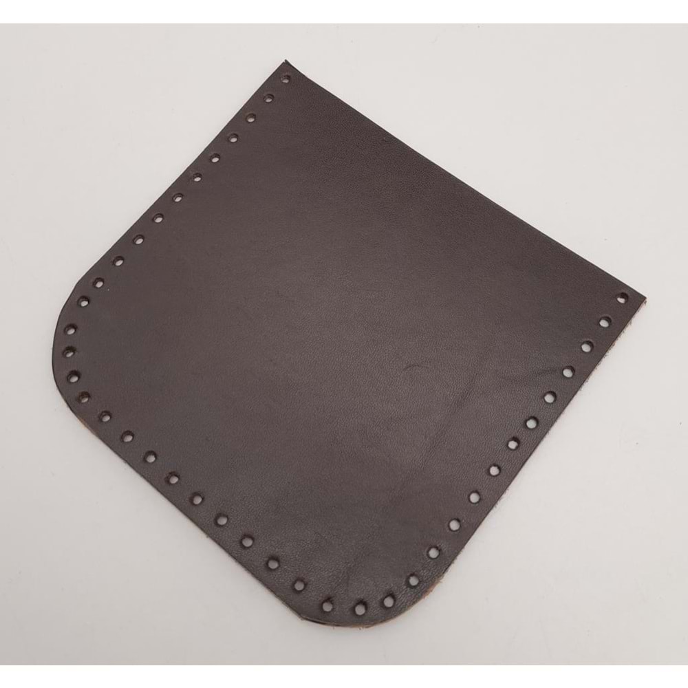 Çanta Aksesuar Kahverengi Gerçek Deri 12x12 cm Oval Kenar Cep