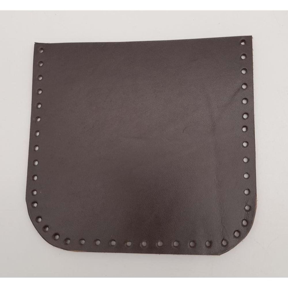 Çanta Aksesuar Kahverengi Gerçek Deri 12x12 cm Oval Kenar Cep