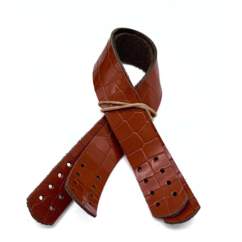 Çanta Aksesuar Taba Renk Croco Desen 30x2 cm Gerçek Deri Çanta Sapı