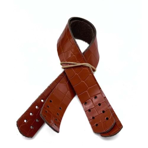 Çanta Aksesuar Taba Renk Croco Desen 30x2 cm Gerçek Deri Çanta Sapı