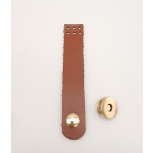 Çanta Aksesuar 11x2 cm Taba Gerçek Deri Düz Çanta Kapağı Light Gold Metalli