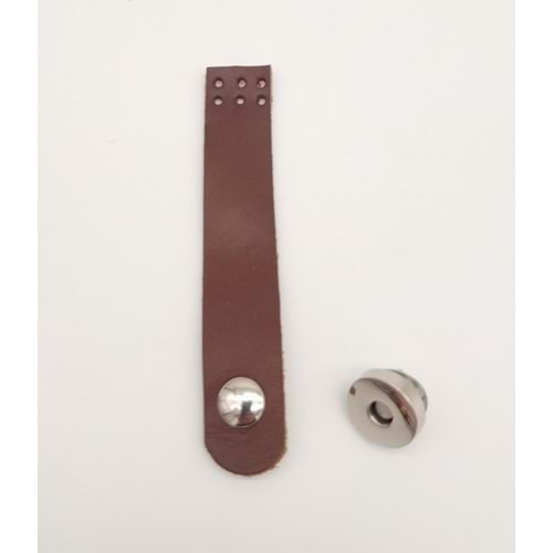 Çanta Aksesuar 11x2 cm Kızıl Kahve Gerçek Deri Düz Çanta Kapağı Gümüş Metalli