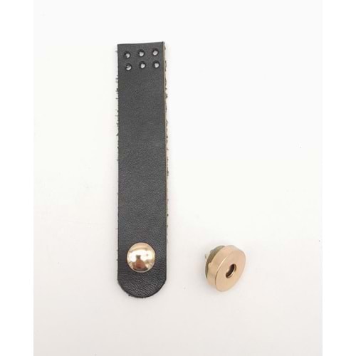Çanta Aksesuar 11x2 cm Siyah Gerçek Deri Düz Çanta Kapağı Light Gold Metalli