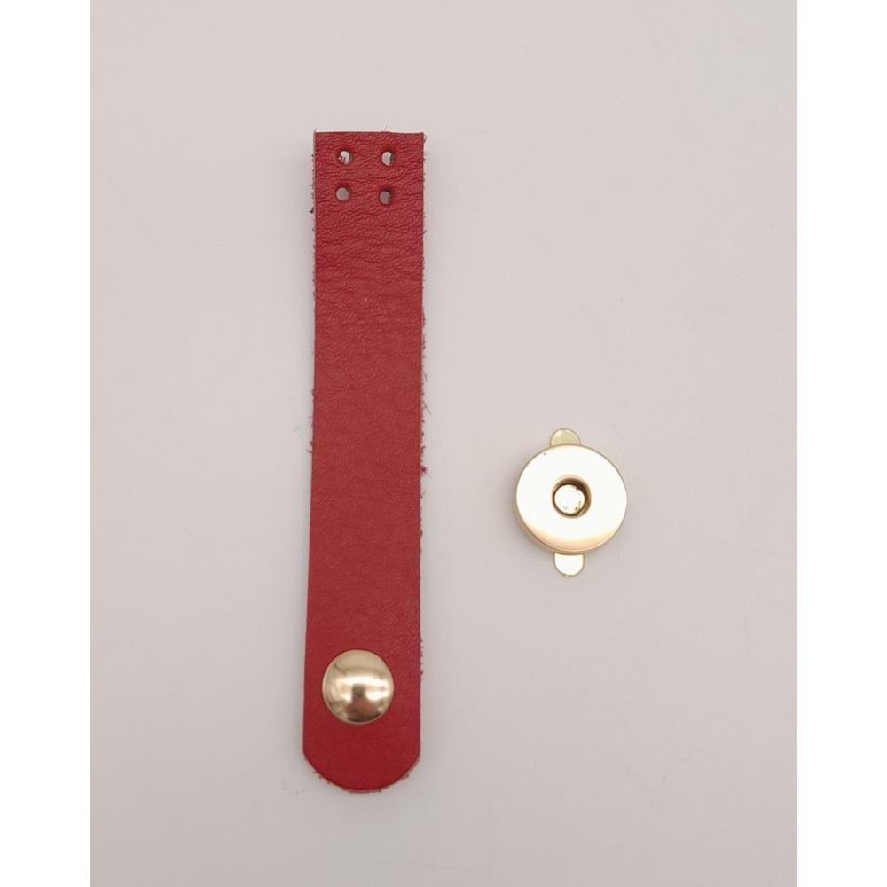 Çanta Aksesuar 11x2 cm Kırmızı Gerçek Deri Düz Çanta Kapağı Light Gold Metalli