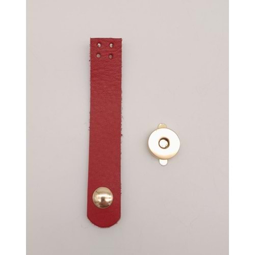 Çanta Aksesuar 11x2 cm Kırmızı Gerçek Deri Düz Çanta Kapağı Light Gold Metalli