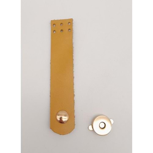 Çanta Aksesuar 11x2.3 cm Hardal Gerçek Deri Düz Çanta Kapağı Light Gold Metalli