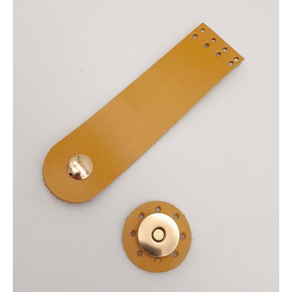 Çanta Aksesuar 11x3 cm Hardal Gerçek Deri Düz Çanta Kapağı Light Gold Metalli