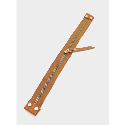 Çanta Aksesuar Stobu Gerçek Derili Taba Fermuar Light Gold Metal