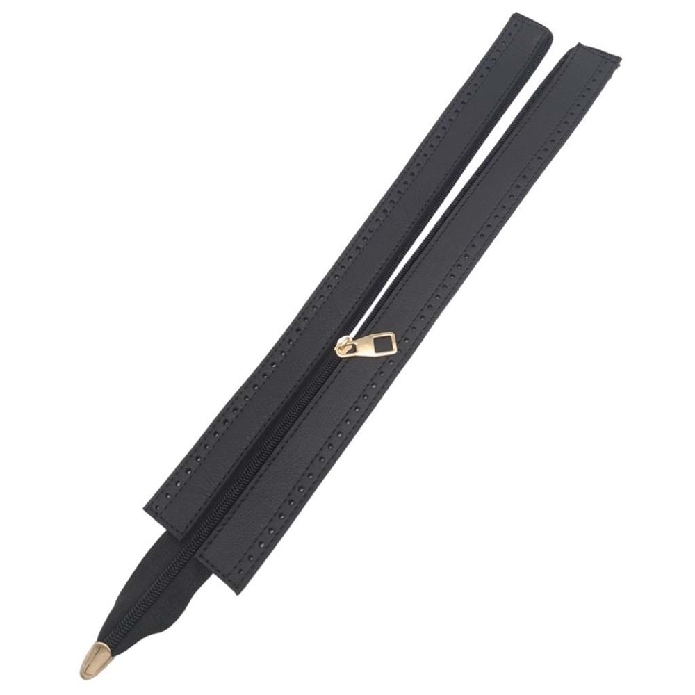 Çanta Aksesuar Gerçek Derili 40 cm Siyah Renk Fermuar Light Gold Metalli