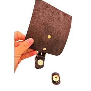 Çanta Aksesuar Gerçek Deri 21x12 cm Koyu Kahve Renk Çanta Kapağı Light Gold Metalli