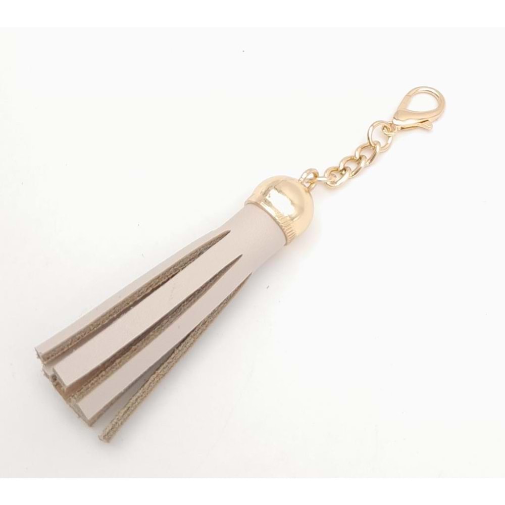 Çanta Aksesuar Gerçek Deri Kovanlı Püskül Bej Light Gold Metalli