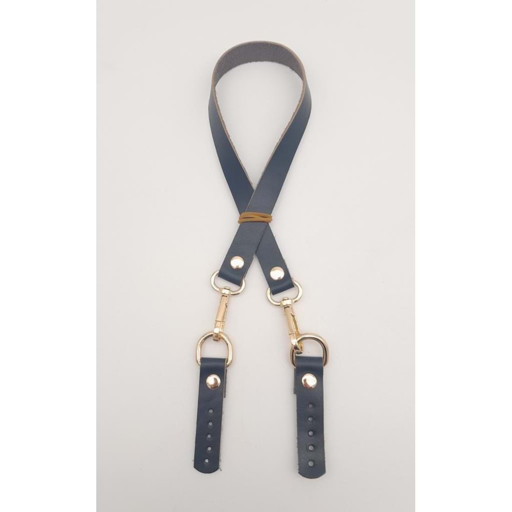 Çanta Aksesuar Lacivert Renk 60x1.5 cm Gerçek Deri Çanta Sapı Light Gold Metalli