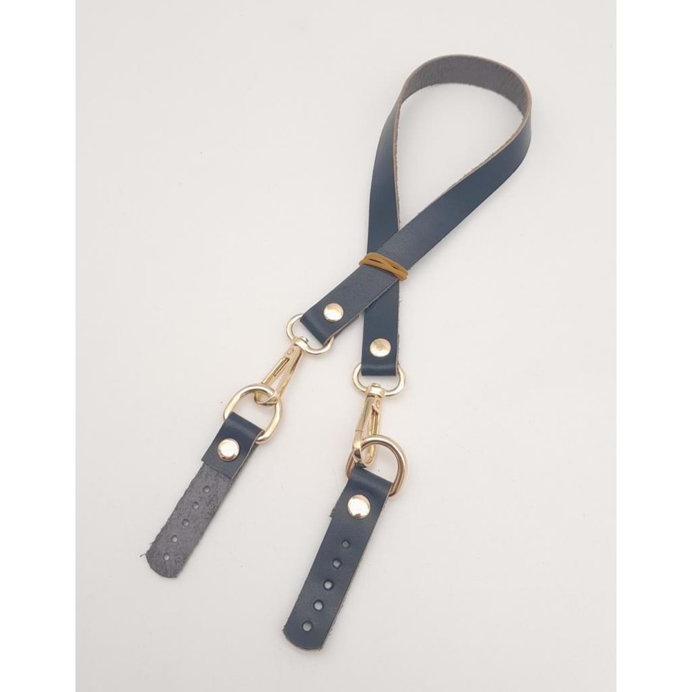 Çanta Aksesuar Lacivert Renk 60x1.5 cm Gerçek Deri Çanta Sapı Light Gold Metalli