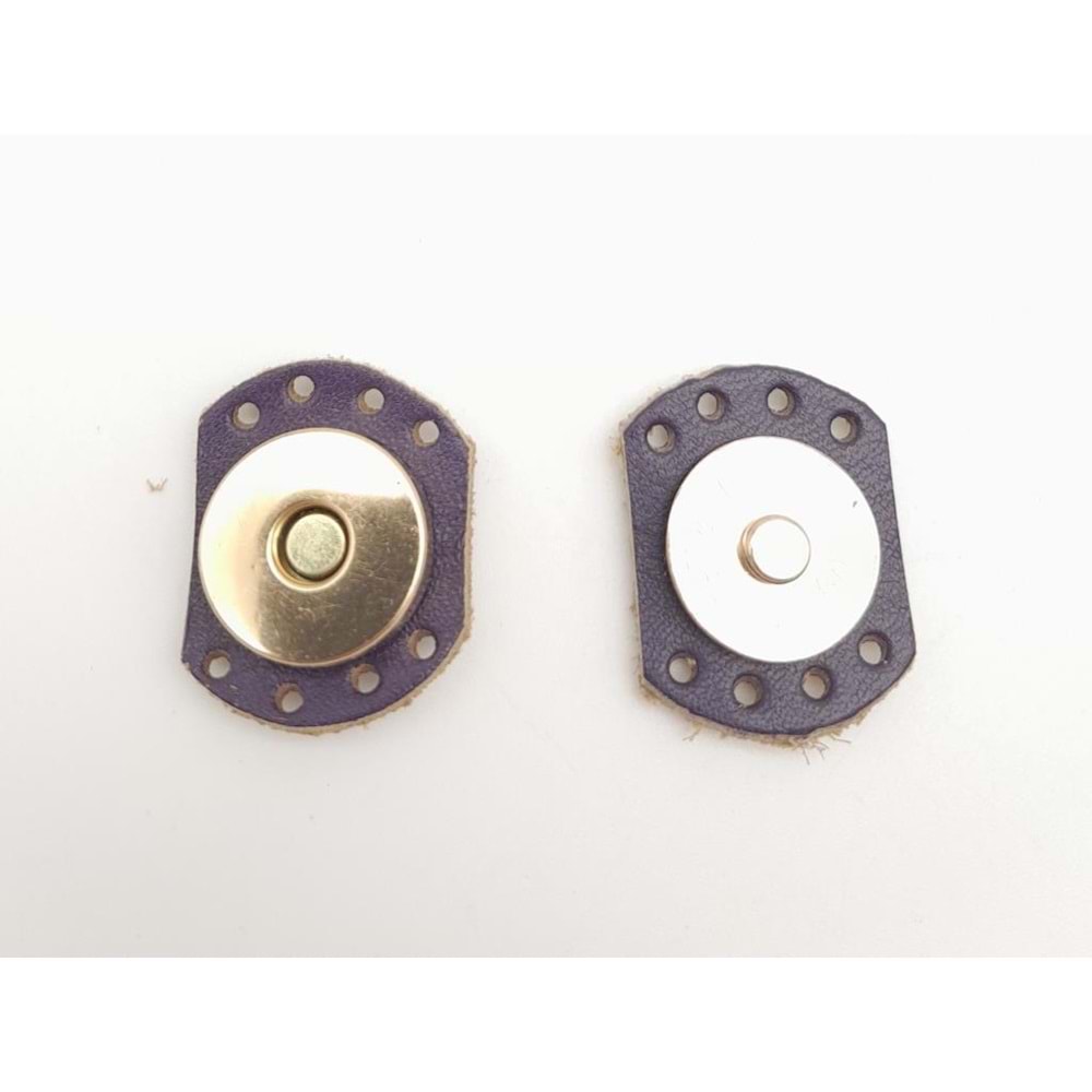 Çanta Aksesuar Mor Renk Gerçek Derili Oval Kenar Mıknatıslı Çıtçıt Light Gold Metalli