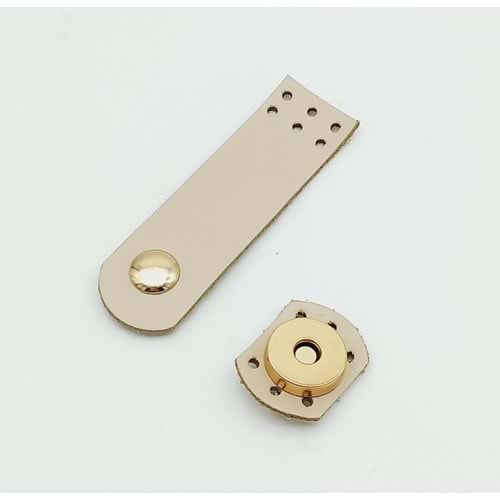 Çanta Aksesuar Gerçek Deri Krem Renk Mini Kapak 8X2,3 Cm Light Gold Metalli