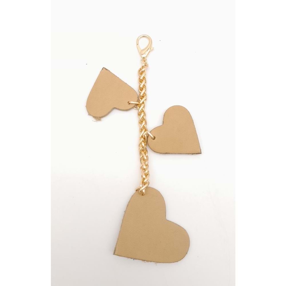 Çanta Aksesuar Ham Doğal Gerçek Deri Kalpli Süs Püskül Light Gold Zincirli