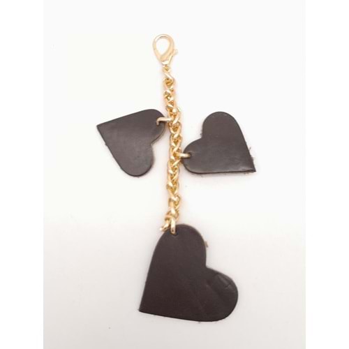 Çanta Aksesuar Kahverengi Gerçek Deri Kalpli Süs Püskül Light Gold Zincirli