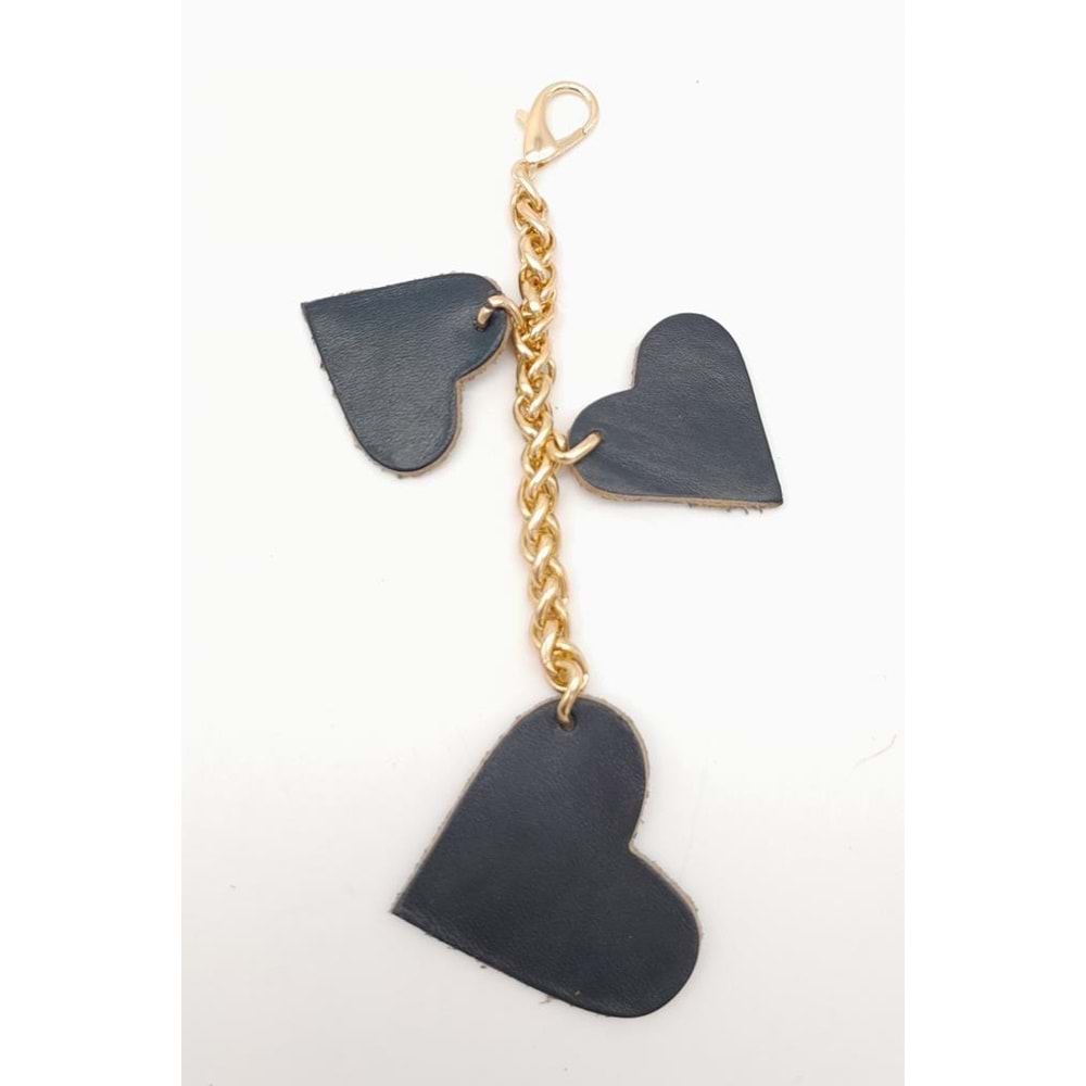 Çanta Aksesuar Lacivert Gerçek Deri Kalpli Süs Püskül Light Gold Zincirli