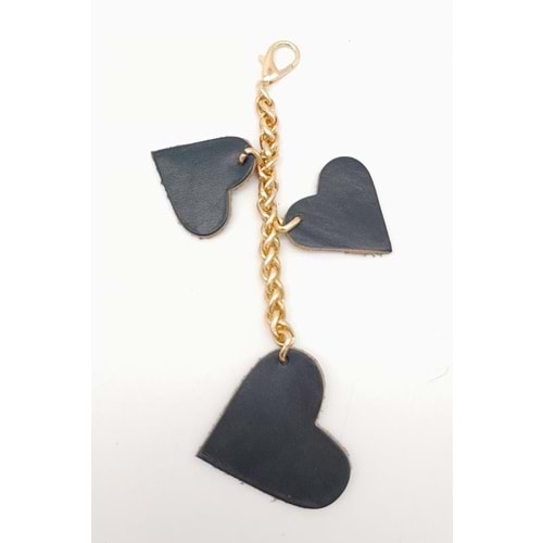 Çanta Aksesuar Lacivert Gerçek Deri Kalpli Süs Püskül Light Gold Zincirli